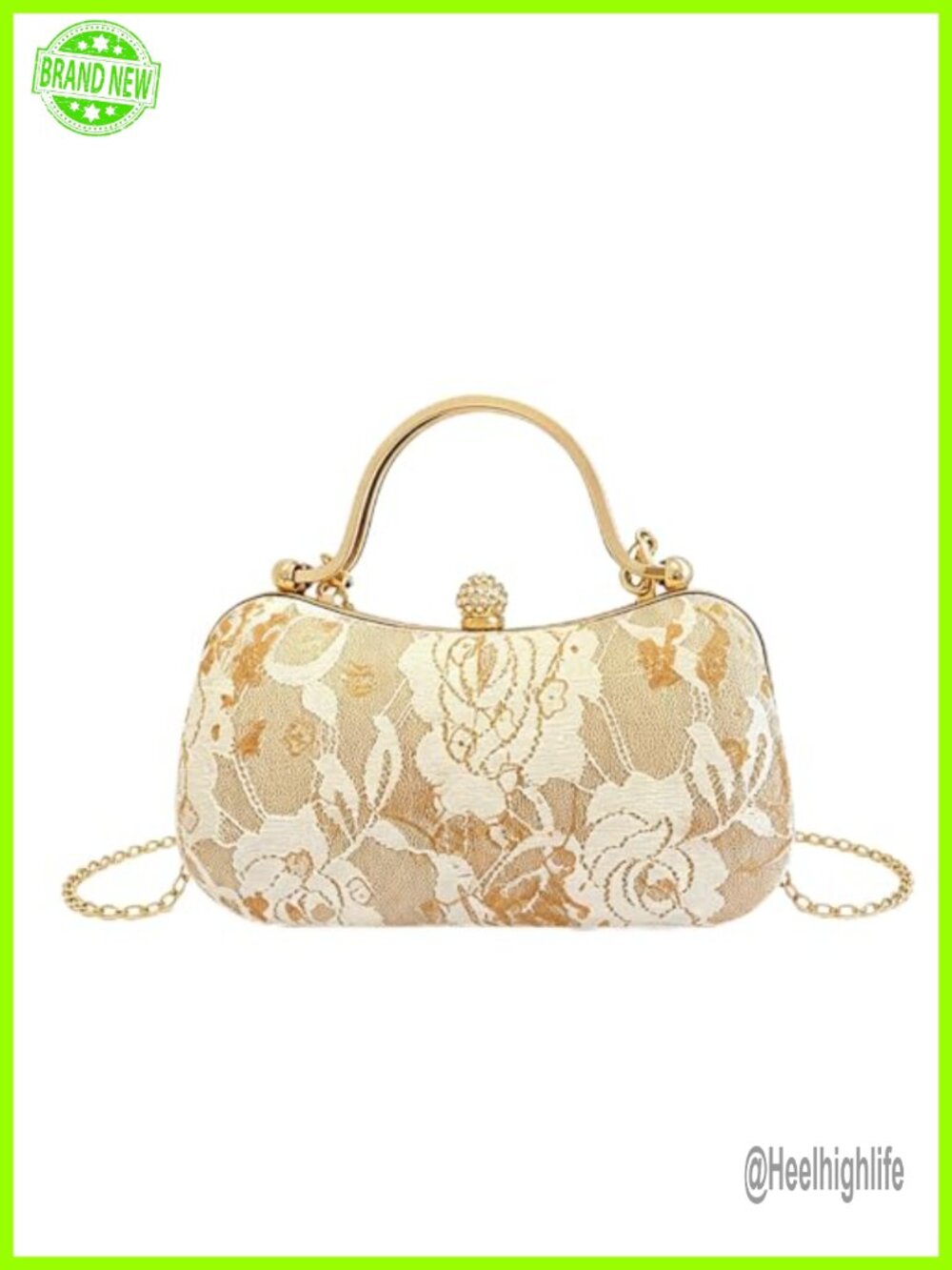 Vintage Embroidered Floral Clutch Evening Bag with Chain Strap
